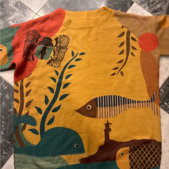 Colorful Fish Pattern Wool Sweater - Picture 2 of 7